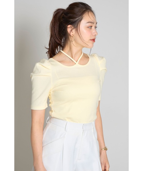 &. NOSTALGIA(アンドドットノスタルジア)の「ホルターネックボリュームスリーブカットソー(Tシャツ/カットソー・レディース・イエロー/グレー・M)」の12枚目の写真