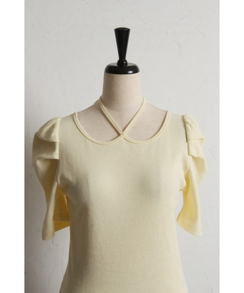 &. NOSTALGIA(アンドドットノスタルジア)の「ホルターネックボリュームスリーブカットソー(Tシャツ/カットソー・レディース・イエロー/グレー・M)」の21枚目の写真