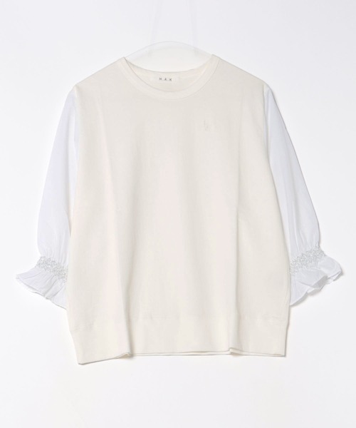 H.A.K(ハク)の「ロゴ刺繍ドライタッチインレー+ナイロンコットンペーパーローンカットソー(Tシャツ/カットソー・レディース・ブラック/ホワイト・FREE)」の1枚目の写真