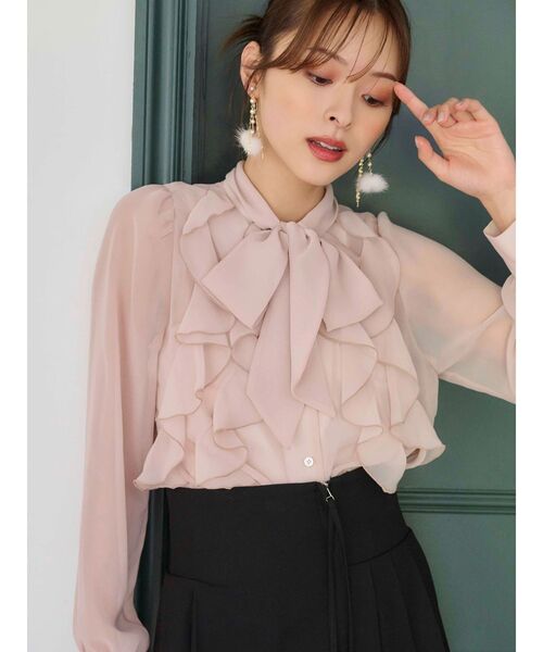 MERCURYDUO（マーキュリーデュオ）の「シフォンラッフルフリルボウタイブラウス（シャツ/ブラウス・レディース・オフホワイト/グレー/ベビーピンク/ライトブルー・FREE）」の4枚目の写真