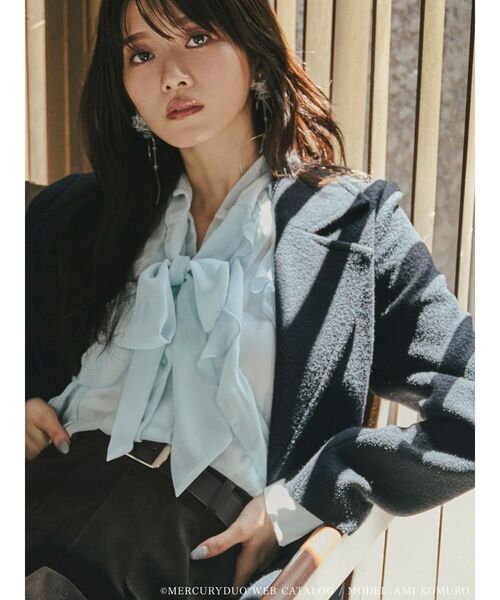 MERCURYDUO（マーキュリーデュオ）の「シフォンラッフルフリルボウタイブラウス（シャツ/ブラウス・レディース・オフホワイト/グレー/ベビーピンク/ライトブルー・FREE）」の3枚目の写真