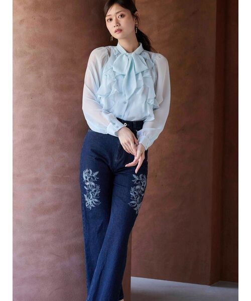 MERCURYDUO（マーキュリーデュオ）の「シフォンラッフルフリルボウタイブラウス（シャツ/ブラウス・レディース・オフホワイト/グレー/ベビーピンク/ライトブルー・FREE）」の14枚目の写真