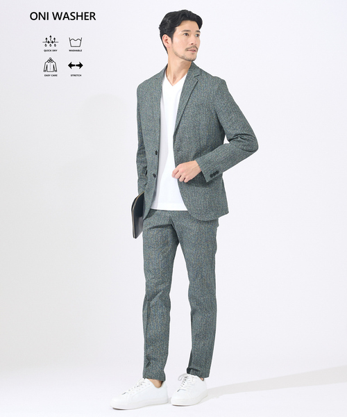 ABAHOUSE GRAY（アバハウスグレイ）の「【上下2点セット / 軽量 / ハイパーストレッチ】ワッシャー プリント ジャケット / サマージャケット セットアップ / スーツ（セットアップ・メンズ・ネイビー/ブラック系その他/チャコールグレー・46/48/44/50）」の2枚目の写真