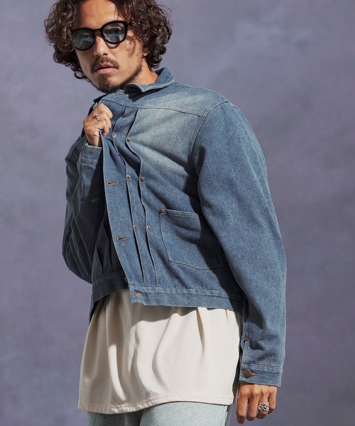 Jih Nunc(ジーヌンク)の「mj10897-10ozデニムショートジャケット(デニムジャケット・メンズ・インディゴブルー/ブラック/ブルー・L/M/S)」の9枚目の写真