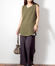 ロング丈 Vネック ワッフルタンクトップ