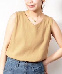 ロング丈 Vネック ワッフルタンクトップ