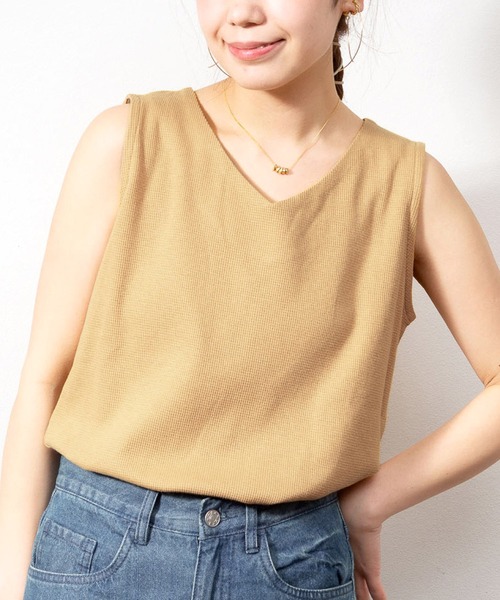 MARAI(マーライ)の「ロング丈 Vネック ワッフルタンクトップ(タンクトップ・レディース・ホワイト/ブラック/パープル/ネイビー/カーキ/オレンジ/杢グレー・LL/4L/L/3L/M)」の7枚目の写真
