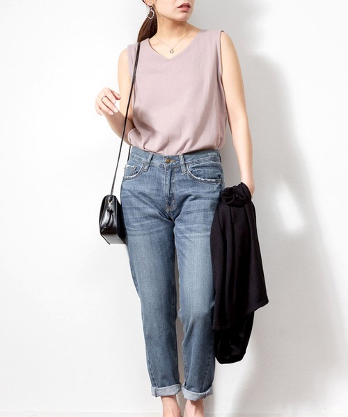 MARAI(マーライ)の「ロング丈 Vネック ワッフルタンクトップ(タンクトップ・レディース・ホワイト/ブラック/パープル/ネイビー/カーキ/オレンジ/杢グレー・LL/4L/L/3L/M)」の13枚目の写真