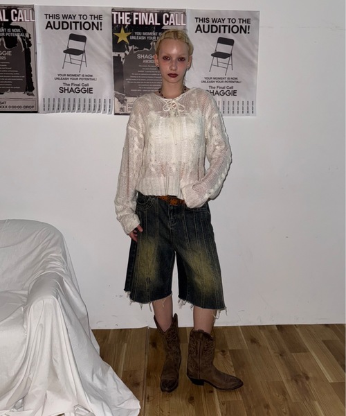 SHAGGIE（シャギー）の「レースアップフーディールーズニット（ニット/セーター・レディース・レッド/ホワイト/ブラック・FREE）」の20枚目の写真