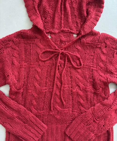 SHAGGIE（シャギー）の「レースアップフーディールーズニット（ニット/セーター・レディース・レッド/ホワイト/ブラック・FREE）」の14枚目の写真