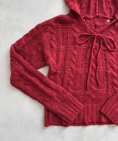 レースアップフーディールーズニット（ニット/セーター