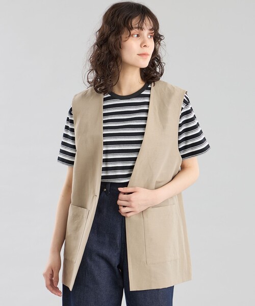 MACKINTOSH PHILOSOPHY(マッキントッシュ フィロソフィー)の「GREY LABEL リネンナイロンジレ(ベスト・レディース・ベージュ/ブラック・2)」の2枚目の写真