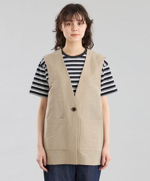 MACKINTOSH PHILOSOPHY(マッキントッシュ フィロソフィー)の「GREY LABEL リネンナイロンジレ(ベスト・レディース・ベージュ/ブラック・2)」の6枚目の写真