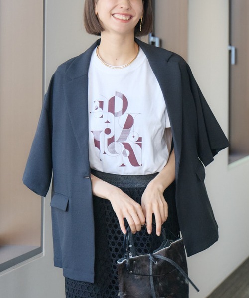 KATHARINE ROSS（キャサリンロス）の「【KATHARINE ROSS】【UV/接触冷感】メランジスラブ5分袖ジャケット（テーラードジャケット・レディース・ブラウン/ブラック・MEDIUM）」の2枚目の写真