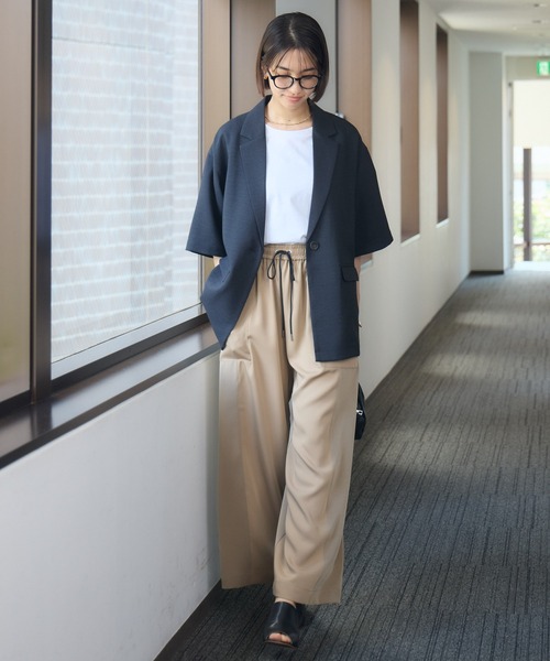 KATHARINE ROSS（キャサリンロス）の「【KATHARINE ROSS】【UV/接触冷感】メランジスラブ5分袖ジャケット（テーラードジャケット・レディース・ブラウン/ブラック・MEDIUM）」の3枚目の写真