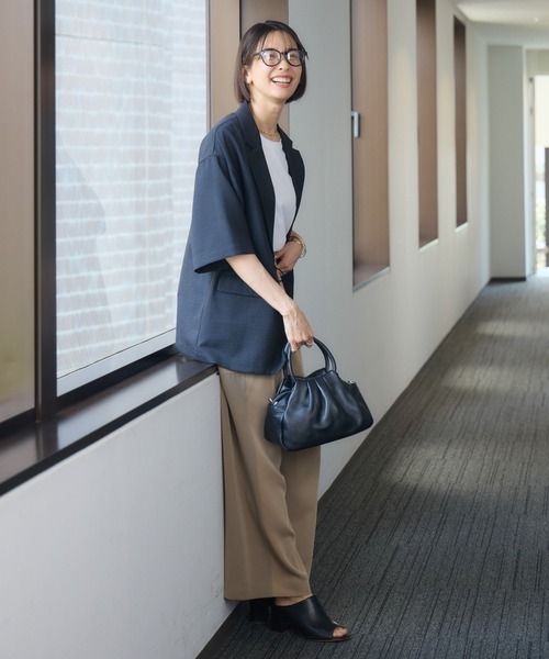 KATHARINE ROSS（キャサリンロス）の「【KATHARINE ROSS】【UV/接触冷感】メランジスラブ5分袖ジャケット（テーラードジャケット・レディース・ブラウン/ブラック・MEDIUM）」の5枚目の写真