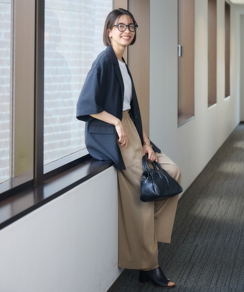 KATHARINE ROSS（キャサリンロス）の「【KATHARINE ROSS】【UV/接触冷感】メランジスラブ5分袖ジャケット（テーラードジャケット・レディース・ブラウン/ブラック・MEDIUM）」の6枚目の写真