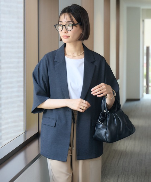 KATHARINE ROSS（キャサリンロス）の「【KATHARINE ROSS】【UV/接触冷感】メランジスラブ5分袖ジャケット（テーラードジャケット・レディース・ブラウン/ブラック・MEDIUM）」の7枚目の写真