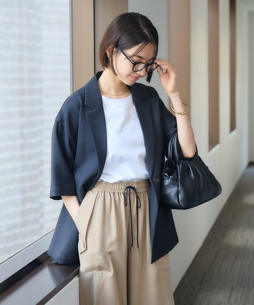 KATHARINE ROSS（キャサリンロス）の「【KATHARINE ROSS】【UV/接触冷感】メランジスラブ5分袖ジャケット（テーラードジャケット・レディース・ブラウン/ブラック・MEDIUM）」の8枚目の写真