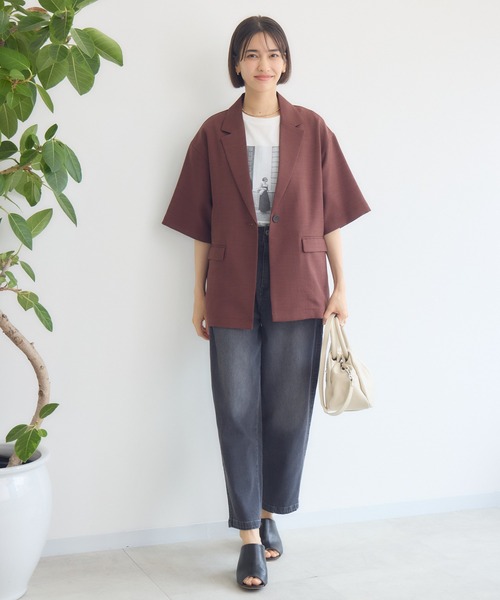 KATHARINE ROSS（キャサリンロス）の「【KATHARINE ROSS】【UV/接触冷感】メランジスラブ5分袖ジャケット（テーラードジャケット・レディース・ブラウン/ブラック・MEDIUM）」の12枚目の写真