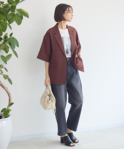 KATHARINE ROSS（キャサリンロス）の「【KATHARINE ROSS】【UV/接触冷感】メランジスラブ5分袖ジャケット（テーラードジャケット・レディース・ブラウン/ブラック・MEDIUM）」の14枚目の写真