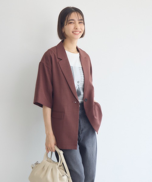 KATHARINE ROSS（キャサリンロス）の「【KATHARINE ROSS】【UV/接触冷感】メランジスラブ5分袖ジャケット（テーラードジャケット・レディース・ブラウン/ブラック・MEDIUM）」の16枚目の写真