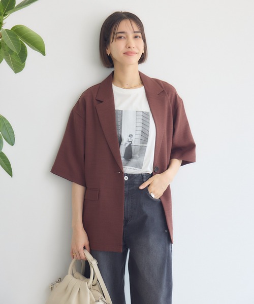 KATHARINE ROSS（キャサリンロス）の「【KATHARINE ROSS】【UV/接触冷感】メランジスラブ5分袖ジャケット（テーラードジャケット・レディース・ブラウン/ブラック・MEDIUM）」の17枚目の写真