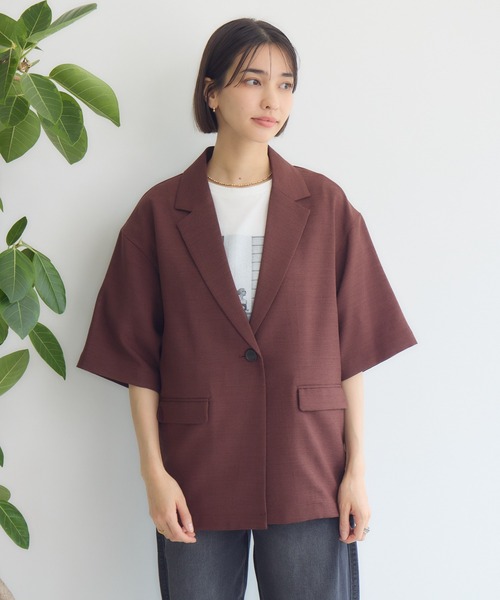 KATHARINE ROSS（キャサリンロス）の「【KATHARINE ROSS】【UV/接触冷感】メランジスラブ5分袖ジャケット（テーラードジャケット・レディース・ブラウン/ブラック・MEDIUM）」の18枚目の写真