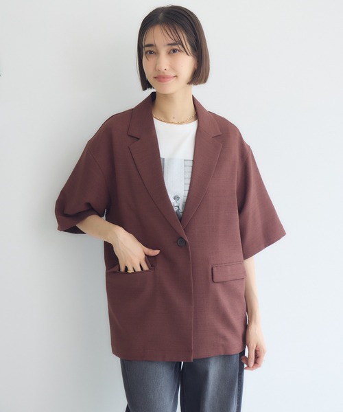 KATHARINE ROSS（キャサリンロス）の「【KATHARINE ROSS】【UV/接触冷感】メランジスラブ5分袖ジャケット（テーラードジャケット・レディース・ブラウン/ブラック・MEDIUM）」の19枚目の写真