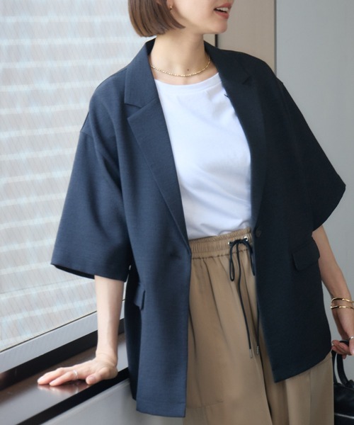 KATHARINE ROSS（キャサリンロス）の「【KATHARINE ROSS】【UV/接触冷感】メランジスラブ5分袖ジャケット（テーラードジャケット・レディース・ブラウン/ブラック・MEDIUM）」の10枚目の写真