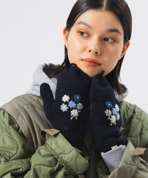 BEAMS BOY(ビームスボーイ)の手編み フラワー刺繍 ミトン(手袋)