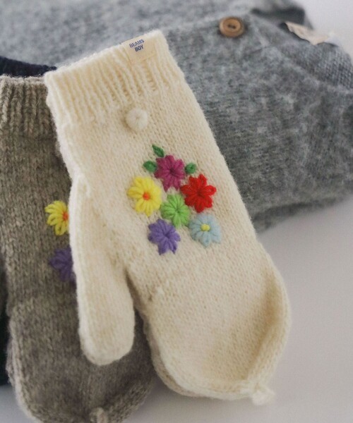 セール】手編み フラワー刺繍 ミトン（手袋）｜BEAMS BOY（ビームス