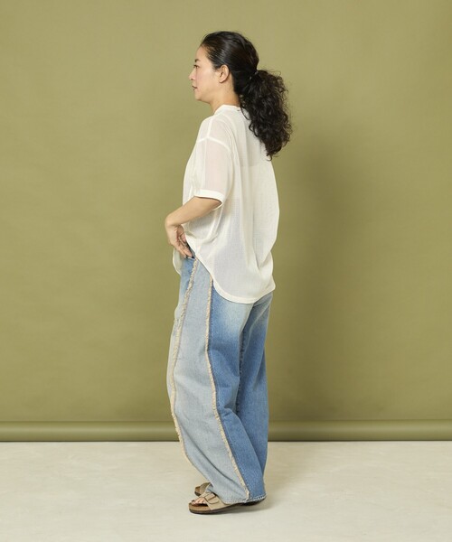 Freada（フリーダ）の「Freada/フリーダ メッシュ フラワー Tシャツ（Tシャツ/カットソー・レディース・オレンジ/ブラック/オフホワイト・ﾌﾘ-）」の6枚目の写真