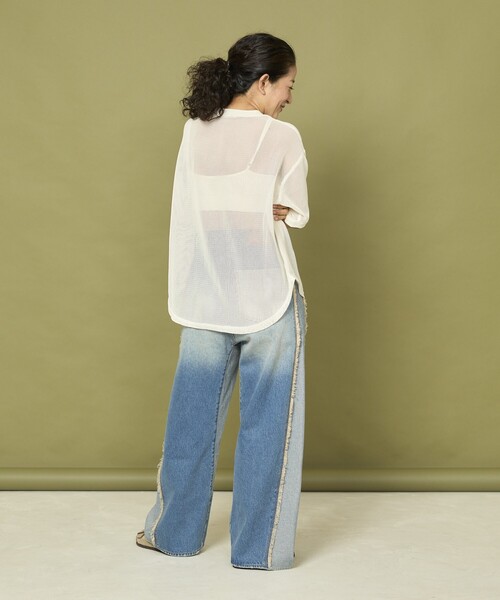 Freada（フリーダ）の「Freada/フリーダ メッシュ フラワー Tシャツ（Tシャツ/カットソー・レディース・オレンジ/ブラック/オフホワイト・ﾌﾘ-）」の7枚目の写真