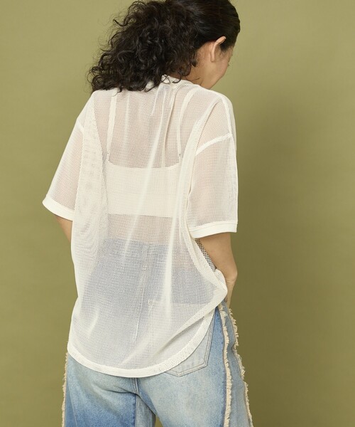 Freada（フリーダ）の「Freada/フリーダ メッシュ フラワー Tシャツ（Tシャツ/カットソー・レディース・オレンジ/ブラック/オフホワイト・ﾌﾘ-）」の9枚目の写真