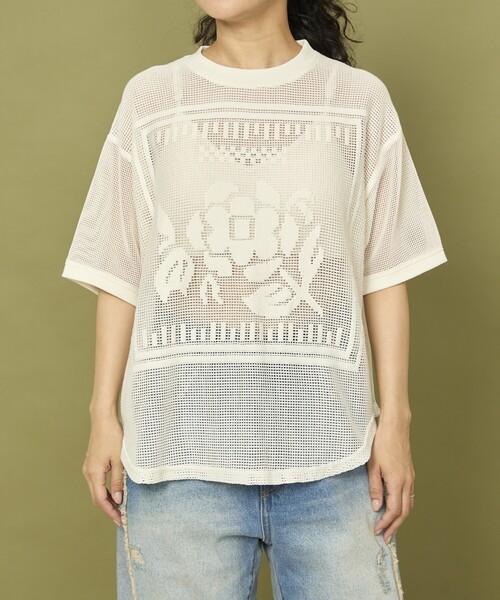 Freada（フリーダ）の「Freada/フリーダ メッシュ フラワー Tシャツ（Tシャツ/カットソー・レディース・オレンジ/ブラック/オフホワイト・ﾌﾘ-）」の13枚目の写真