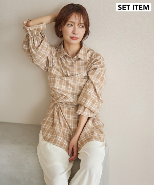 mysty woman（ミスティウーマン）の「オンブレーチェックキャミSETシャツ　581991（シャツ/ブラウス・レディース・ボルドー/ブラック/ベージュ/ブラウン・FREE）」の3枚目の写真