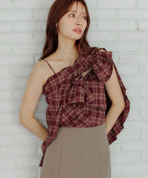 mysty woman（ミスティウーマン）の「オンブレーチェックキャミSETシャツ　581991（シャツ/ブラウス・レディース・ボルドー/ブラック/ベージュ/ブラウン・FREE）」の4枚目の写真