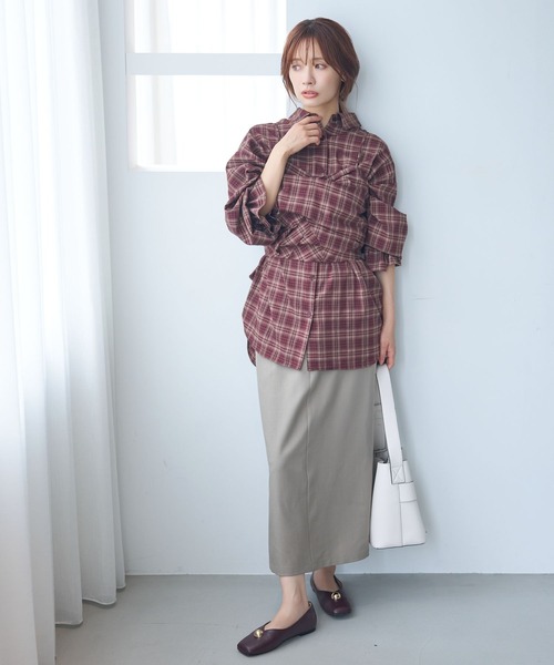 mysty woman（ミスティウーマン）の「オンブレーチェックキャミSETシャツ　581991（シャツ/ブラウス・レディース・ボルドー/ブラック/ベージュ/ブラウン・FREE）」の16枚目の写真