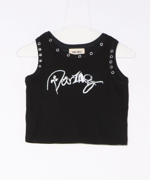 THE HITSS(ヒッツ)の「スリムフィット リベットデザイン レタリングロゴ 短丈 ノースリーブ Tシャツ(Tシャツ/カットソー・レディース・ブラック/ホワイト・FREE)」の12枚目の写真