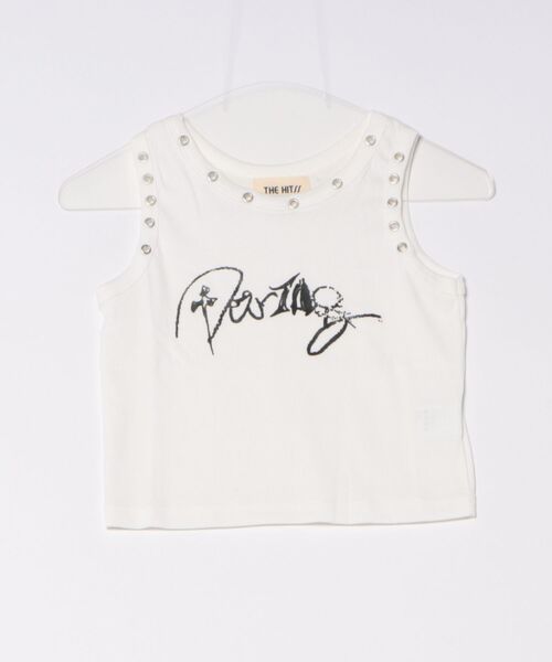 THE HITSS(ヒッツ)の「スリムフィット リベットデザイン レタリングロゴ 短丈 ノースリーブ Tシャツ(Tシャツ/カットソー・レディース・ブラック/ホワイト・FREE)」の11枚目の写真