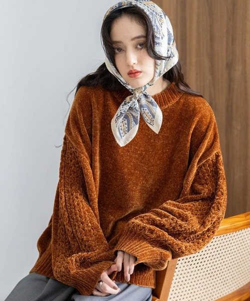 RAGEBLUE（レイジブルー）の「ボリュームスリーブ/袖デザインBIGモールニット（Tシャツ/カットソー・レディース・ブラウン/ブラック/ブルー/オフホワイト/レッド/ピンク・FREE）」の4枚目の写真