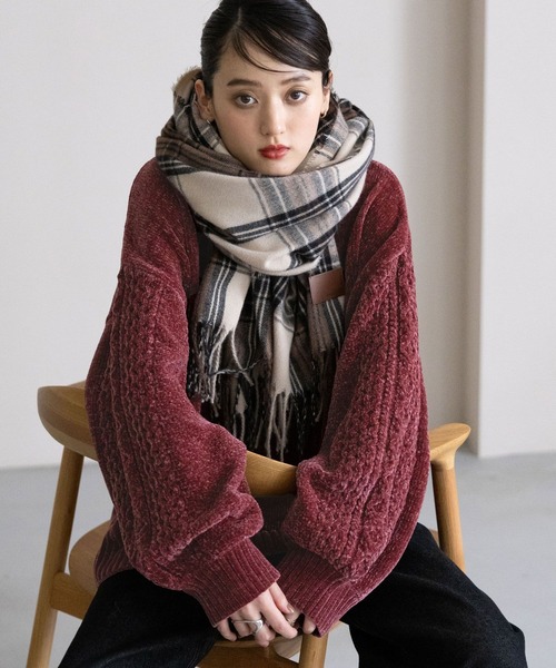 RAGEBLUE（レイジブルー）の「ボリュームスリーブ/袖デザインBIGモールニット（Tシャツ/カットソー・レディース・ブラウン/ブラック/ブルー/オフホワイト/レッド/ピンク・FREE）」の6枚目の写真