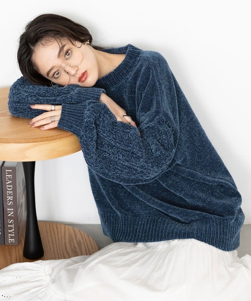 RAGEBLUE（レイジブルー）の「ボリュームスリーブ/袖デザインBIGモールニット（Tシャツ/カットソー・レディース・ブラウン/ブラック/ブルー/オフホワイト/レッド/ピンク・FREE）」の5枚目の写真