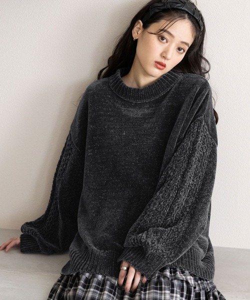 RAGEBLUE（レイジブルー）の「ボリュームスリーブ/袖デザインBIGモールニット（Tシャツ/カットソー・レディース・ブラウン/ブラック/ブルー/オフホワイト/レッド/ピンク・FREE）」の3枚目の写真