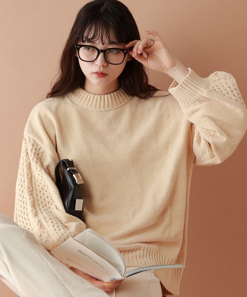 RAGEBLUE（レイジブルー）の「ボリュームスリーブ/袖デザインBIGモールニット（Tシャツ/カットソー・レディース・ブラウン/ブラック/ブルー/オフホワイト/レッド/ピンク・FREE）」の11枚目の写真