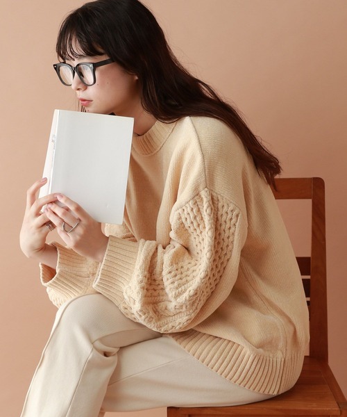 RAGEBLUE（レイジブルー）の「ボリュームスリーブ/袖デザインBIGモールニット（Tシャツ/カットソー・レディース・ブラウン/ブラック/ブルー/オフホワイト/レッド/ピンク・FREE）」の12枚目の写真