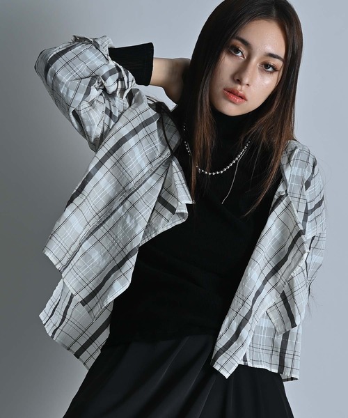 RAW FUDGE(ローファッジ)の「フロッキーストライプモックネックプルオーバー(Tシャツ/カットソー・レディース・ブラウン/ブラック/オフホワイト・M)」の8枚目の写真