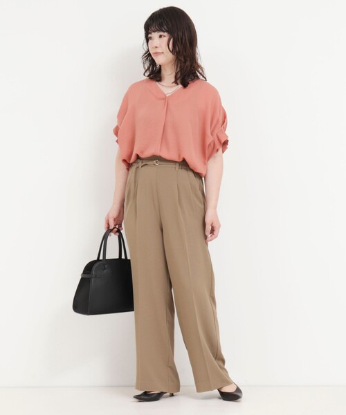 MICO COULIER（ミコクリエ）の「《セットアップ対応》ハイストレッチカルゼワッシャーパンツ（その他パンツ・レディース・ネイビー/キャメル・38/36）」の3枚目の写真