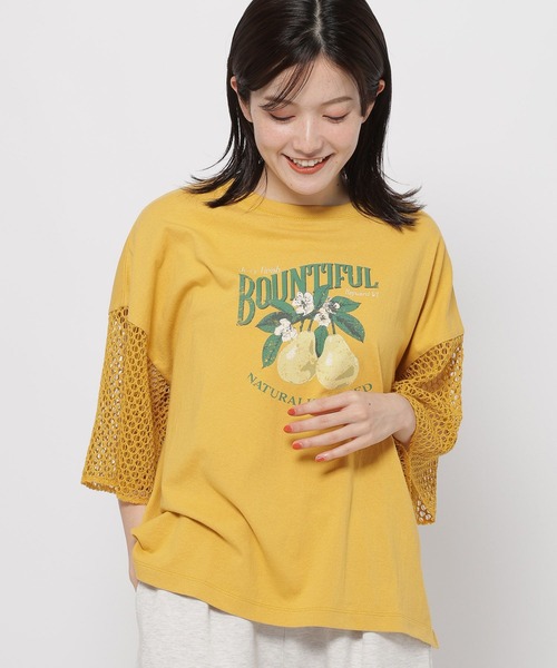 袖フレアメッシュフルーツTシャツ（Tシャツ/カットソー）｜niko